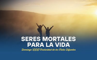 Luz del amanecer iluminando una pareja en la cima de una montaña, símbolo de la vida que vence a la muerte.